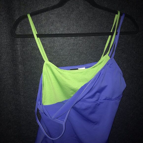 Mossimo Y2k 90s Two Tank Top Blue Lime Green Two Tone Vintage XL Rave Sleeveless - Picture 4 of 7